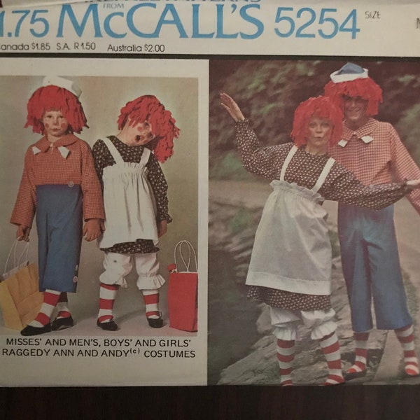 McCalls 9234 OR 7743 Or 2625 Or 5254 Pattern 1980s Adult's Raggedy Ann and Andy Costumes - Size Medium OR Large Or Child's Costume 6 8 UNCUT