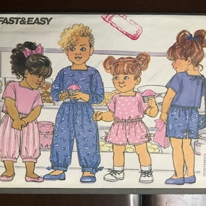 Butterick 5522 Pattern UNCUT 1990s Vintage Budybodies Girl&#39;s Easy Boxy Top with Square Neck Pull On Skirt Shorts Capris Pants Size 2 3 4