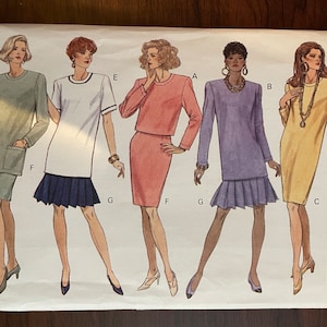 Butterick 5836 Pattern UNCUT 1990s Vintage Fast Easy Jewel Neck Tunic Sheath Dress and Pleated Knee Length Skirt Size 18 20 22