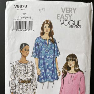 May include: A sewing pattern for three tops. The pattern is for sizes large, extra large, and extra extra large. The pattern is from Vogue Patterns and is called "Very Easy Vogue".