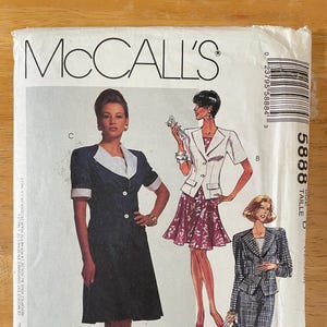 May include: A sewing pattern for a jacket and skirt. The pattern is for sizes petite to large. The pattern is from McCall's and the pattern number is 5888.