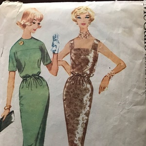 McCalls 5240 Pattern CUT Complete 1950s Day or Evening Dress Blouson Bodice Yoke or Square Neck Three Gore Wiggle Skirt Size 12 Bust 32 image 1