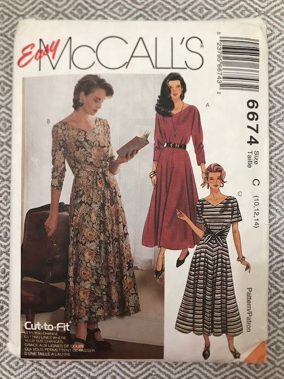 Mccalls 6674 Pattern CUT MISSING Facing 1990s Vintage East Loose Fitting Fit Flare Dress With Wrap Front Tie Midi Length Size 10 12 14 - Etsy Mccalls 6674 Pattern CUT MISSING Facing 1990s Vintage East Loose Fitting Fit Flare Dress With Wrap Front Tie Midi Length Size 10 12 14 - Etsy