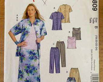 McCalls M4809 4809 Motif Stitch 'n Save East Chemise boutonnée sur le devant Col montant Fentes latérales Débardeur Pantalon Jupe Taille 18 20 22 24