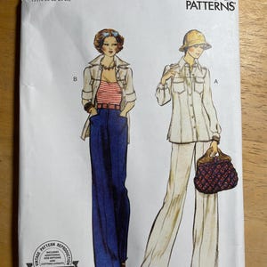 May include: Vogue Patterns sewing pattern, reissue circa 1975, featuring two women's fashion designs. The pattern includes a jacket, top, and wide-leg pants. The cover displays the text "Vogue Patterns" and "Authentic".