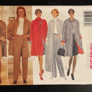 May include: A vintage sewing pattern featuring women's coat and suit designs. The pattern cover displays illustrations of various coat styles in neutral tones, including a houndstooth print and a red coat. The Family Circle Classics pattern is for sizes 6-8-10.