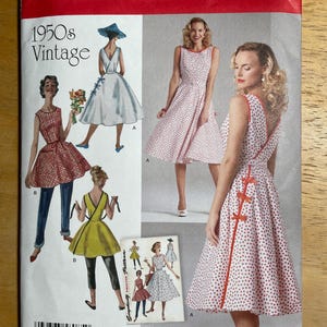 Simplicity 8085 Pattern UNCUT 1950s Vintage Retro Fit and Flare Dress Tunic Back Wrap Sleeveless Full Flared Skirt Knee Size 6-14 or 14-22