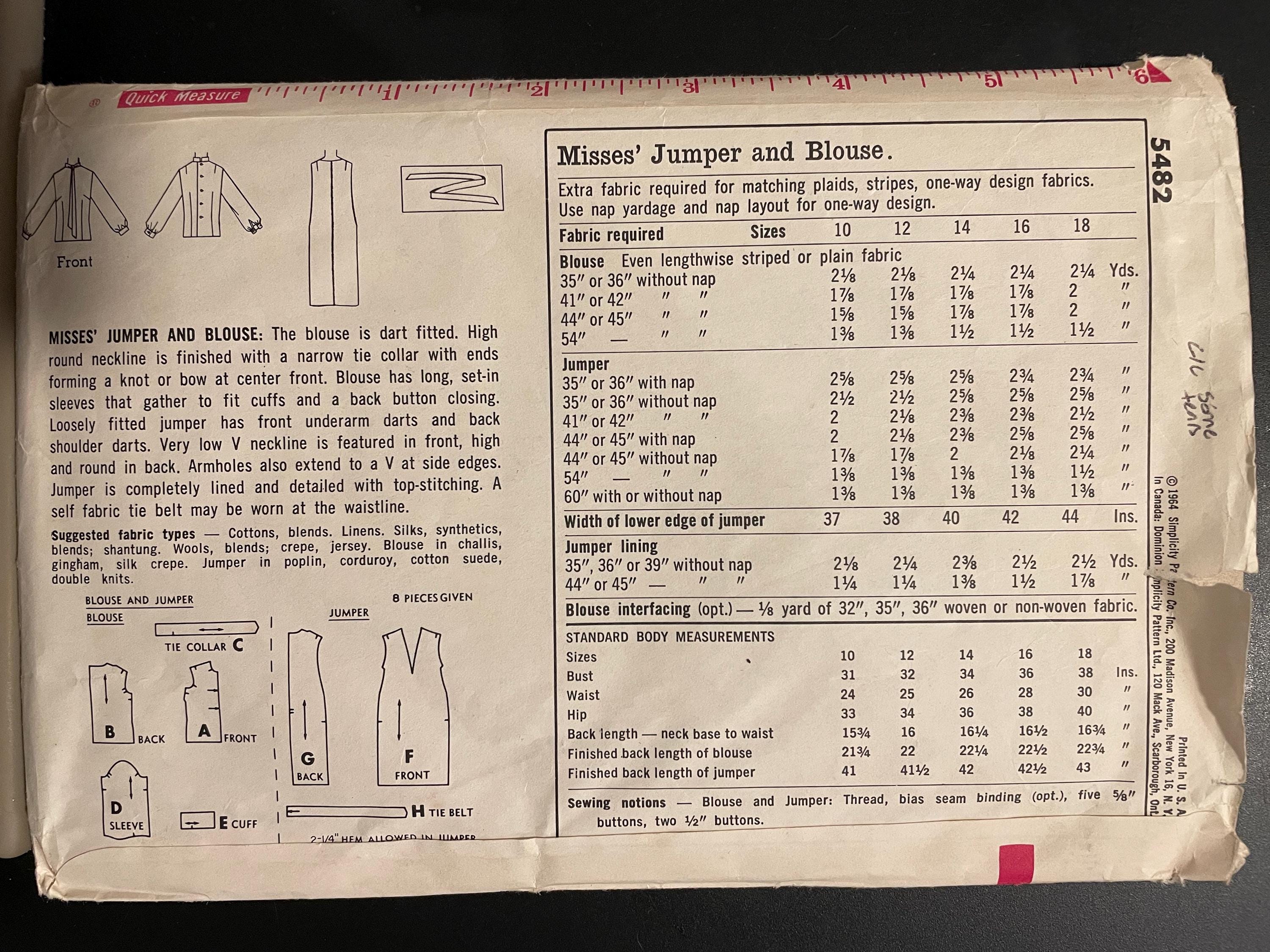 Simplicity 5482 Pattern CUT Complete Some Tears Vintage 1960s Back ...