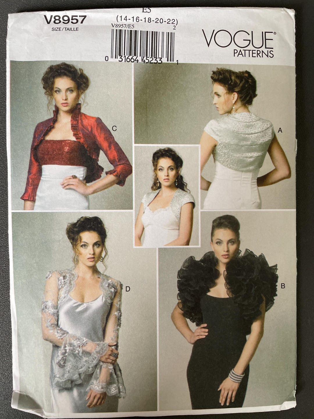 Vogue Ruffles Vogue V8957 8957 Pattern UNCUT Close Fitting Evening Bolero Seam Detail ...