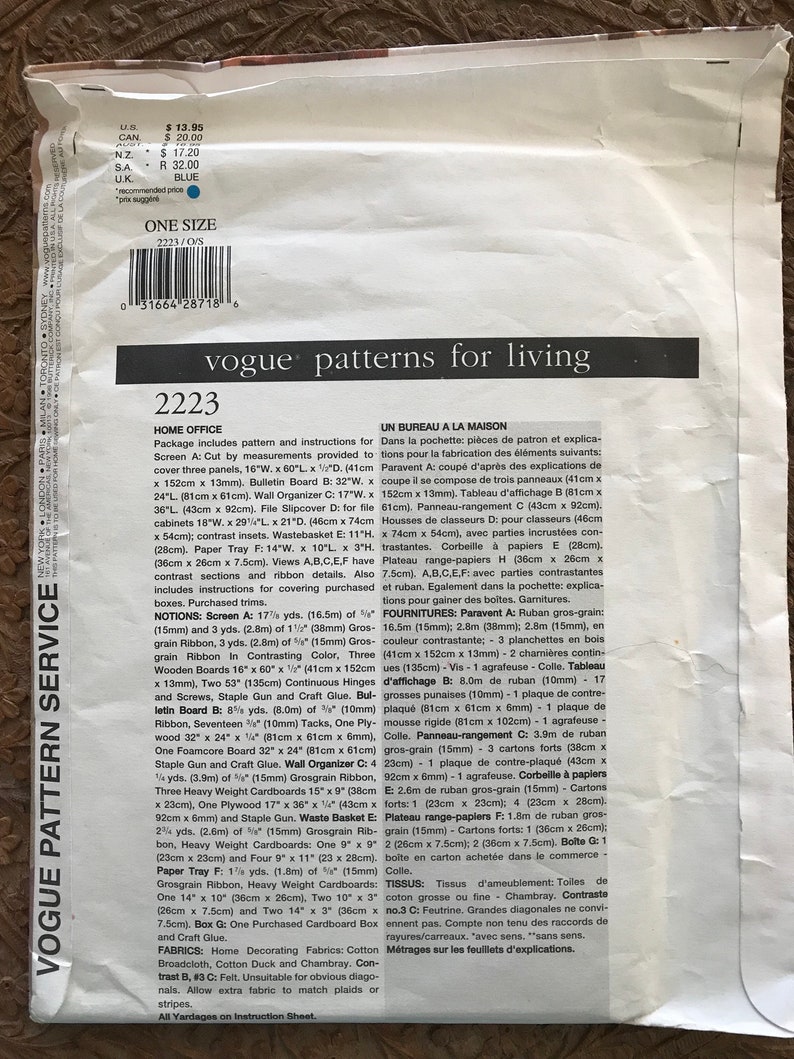 Vogue 2223 Pattern UNCUT Living Craft Room by Susanna Stratton - Etsy