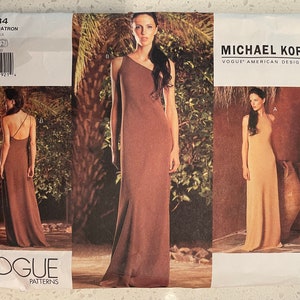 Vogue 2434 Pattern CUT Complete Vintage 2000s Michael Kors Floor Length Dress Athletic Cut Asymmetrical One Shoulder Sleeveless Size 12