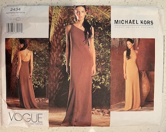 Vogue 2434 Pattern CUT Complete Vintage 2000s Michael Kors Floor Length Dress Athletic Cut Asymmetrical One Shoulder Sleeveless Size 12 VA