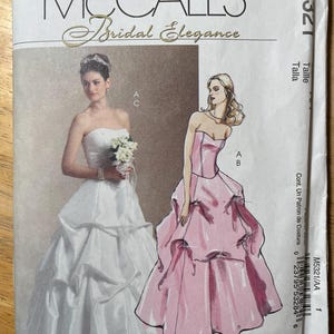 McCalls M5321 5321 Pattern UNCUT Bridal Elegance Two Piece Dress Strapless Corset Bodice Draped Skirt Train Size 6-12 or 14-20