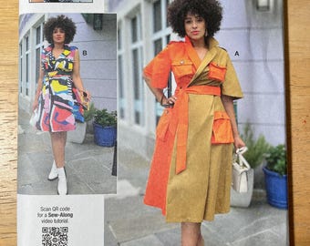 Know Me ME2020 2020 motif non coupé Style Keechii Mimi G couleur bloc robe portefeuille longueur genou poches cargo taille 20-28 30-38