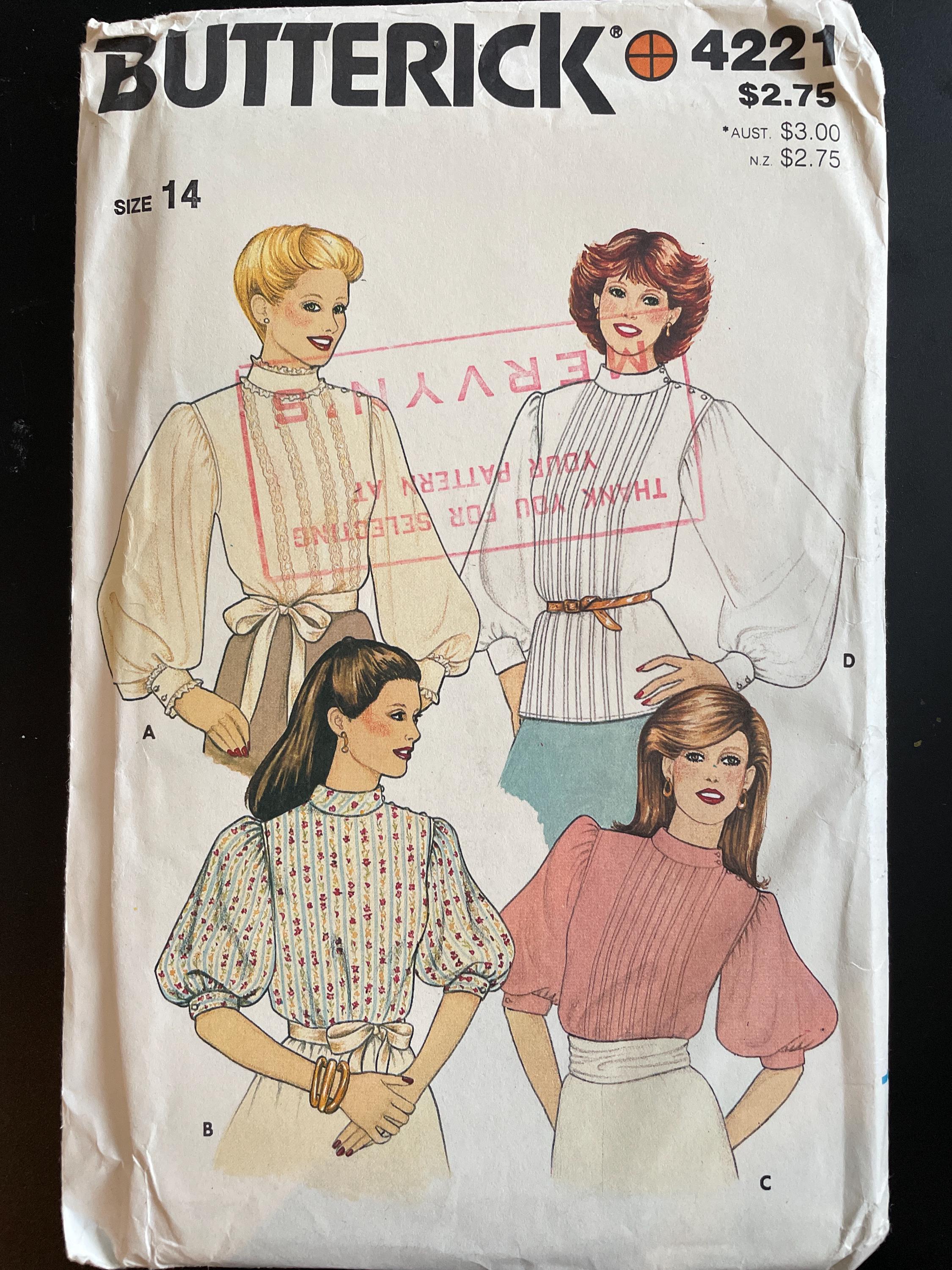 Butterick 4221 Pattern UNCUT 1980s Vintage Romantic Blouse Front Tuck ...