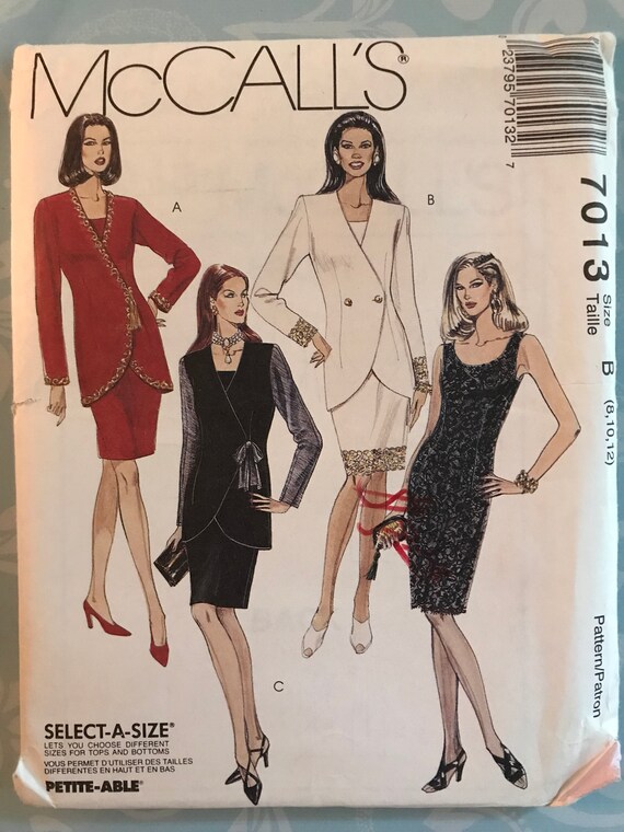 Mccalls 7013 Pattern UNCUT 1990s Sleeveless Scoop Neck Unlined Sheath Dress  and Belo Hip Double Breasted Side Tie Lined Jacket Size 8 10 12 -   Canada