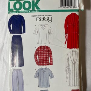 New Look 6816 Pattern UNCUT Vintage Easy Options Unisex Pajama Set V Neck Top Bottoms Shorts and Robe - Size S M L Xl Xxl