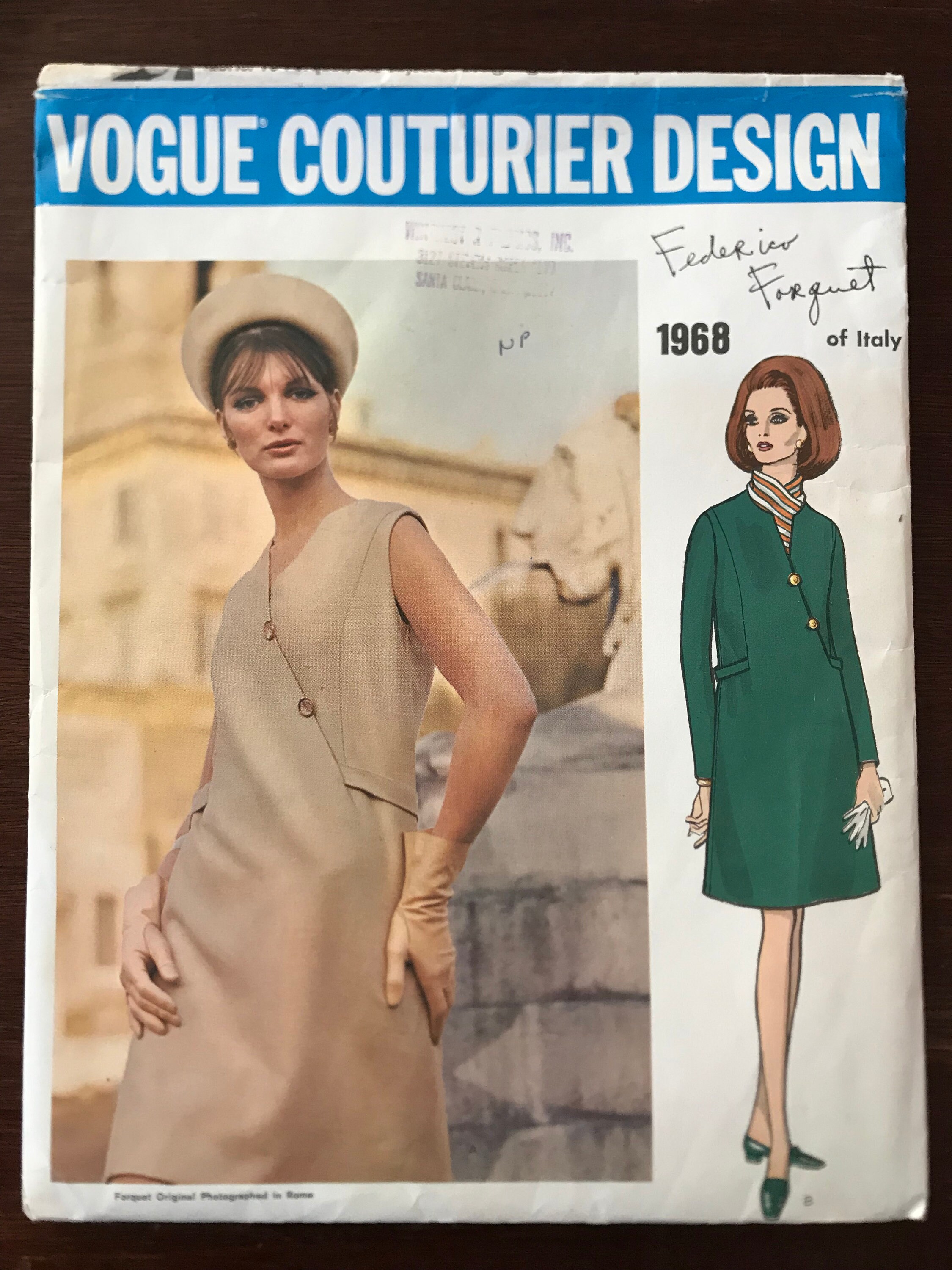Vogue 1968 Pattern UNCUT 1960s Vintage Couturier Design Federick