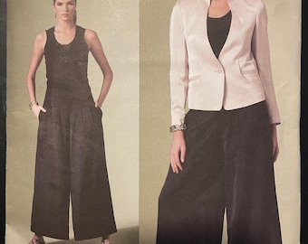 Vogue V1186 1186 Patrón SIN CORTAR Issey Miyake Chaqueta semiajustada Cuello alto Bolsillos de ribete Ajuste holgado Pantalones acampanados Talla 14 16 18 20 TX CA