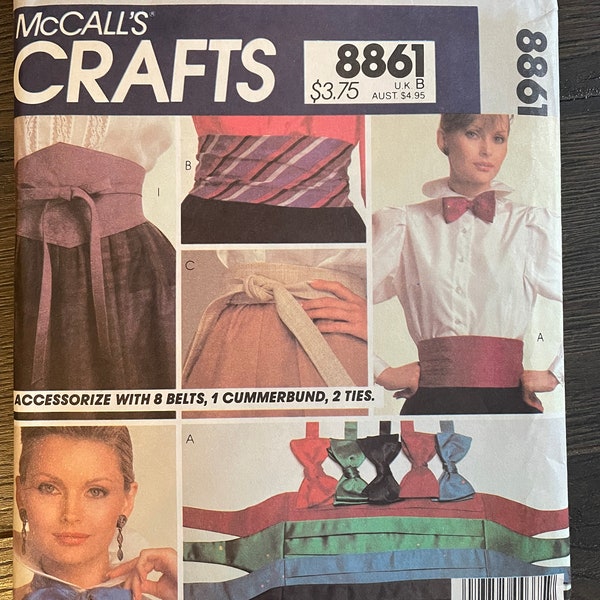 McCalls 8861 Pattern UNCUT Vintage 1980s Crafts Accessories Belt Belts Cummerbund Necktie Neck Tie Bowtie Ascot VA