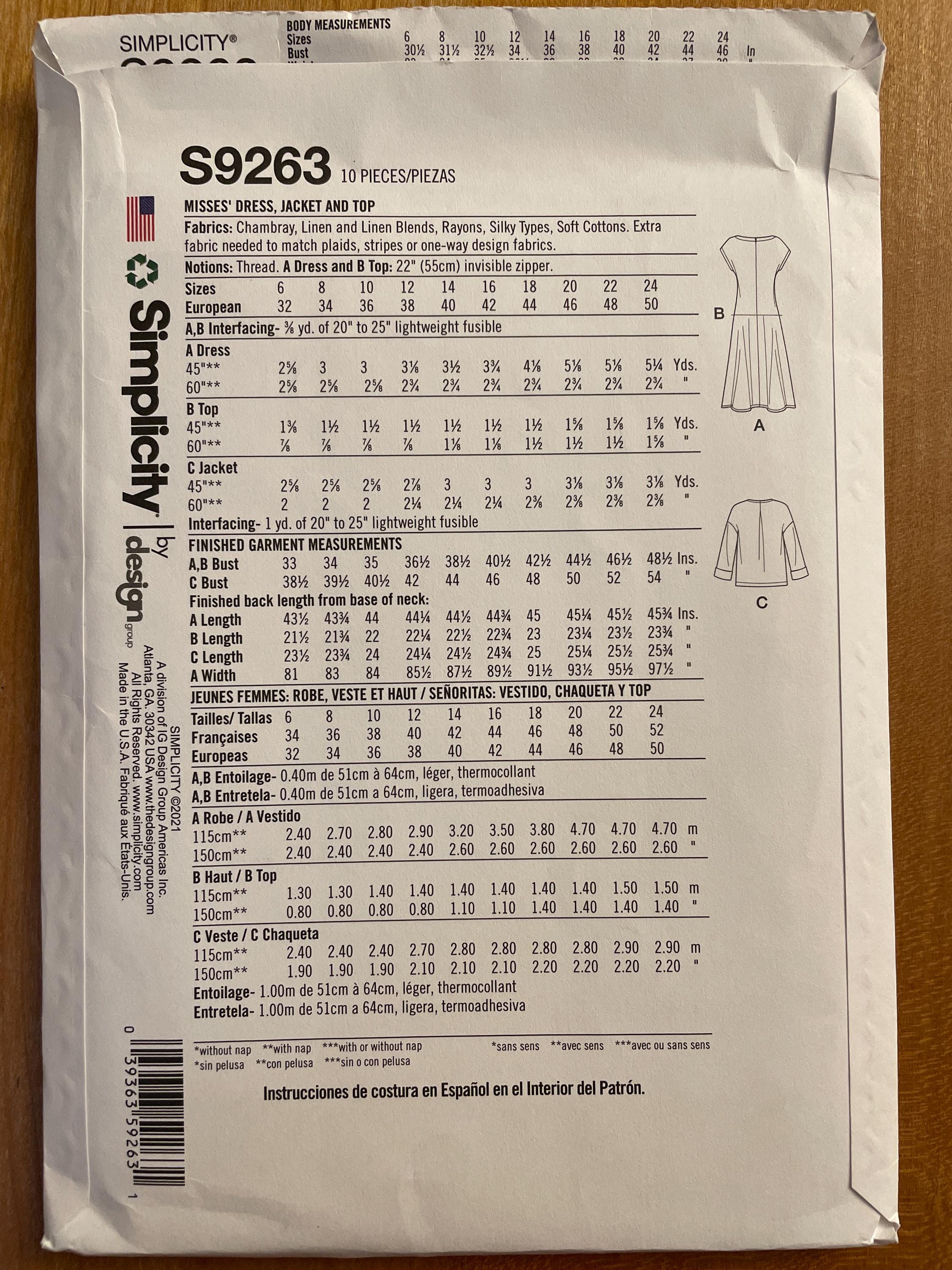 Simplicity S9263 9263 Pattern UNCUT Scoop Neck Short Sleeve Top Fit ...