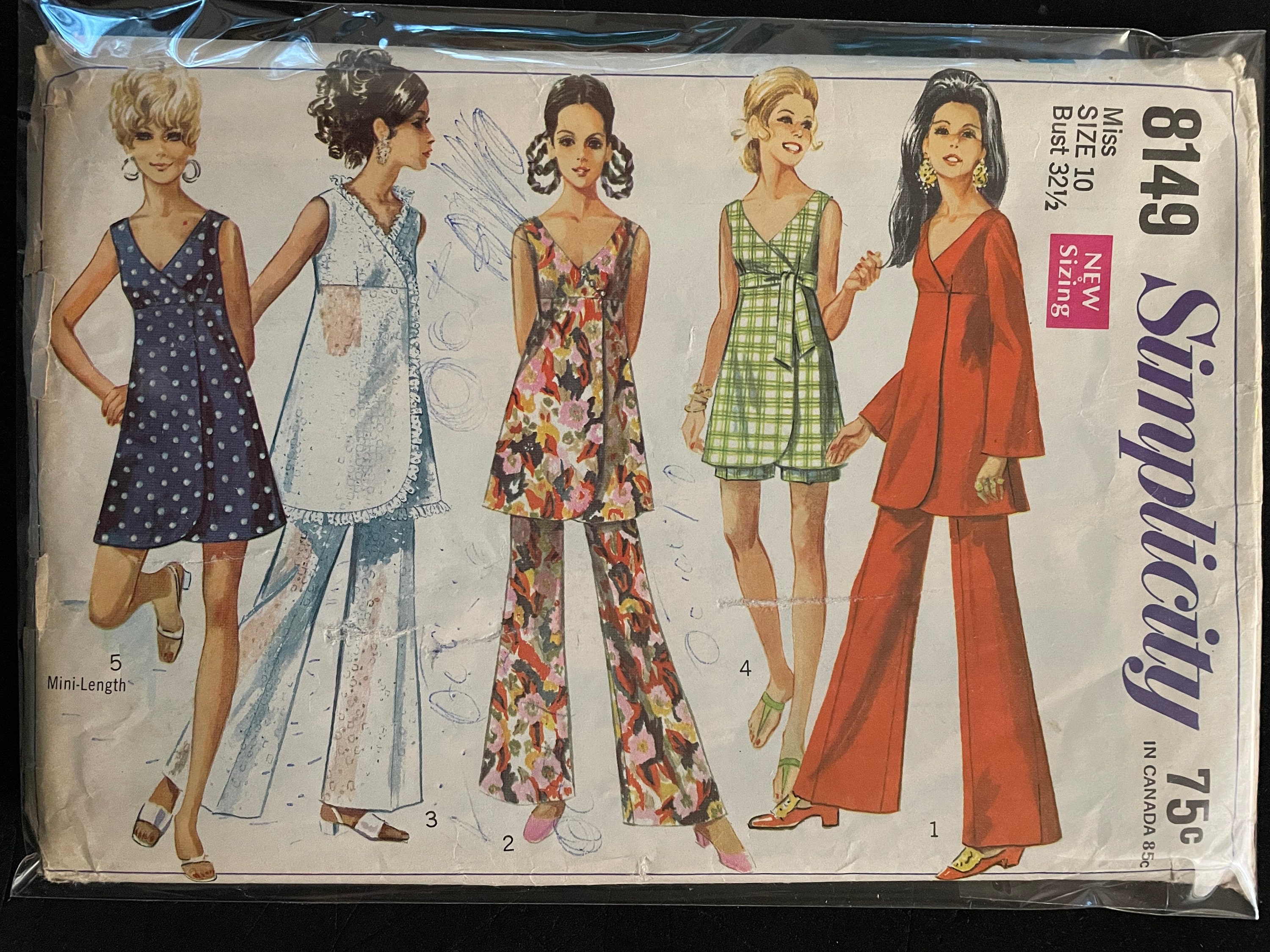 Simplicity 8149 Pattern CUT Complete 1960s Vintage Wrap Front Empire Waisted Tunic Mini Dress Shaped Wide Legged Pants Size 8 OR 10 or 14 - Etsy Simplicity 8149 Pattern CUT Complete 1960s Vintage Wrap Front Empire Waisted Tunic Mini Dress Shaped Wide Legged Pants Size 8 OR 10 or 14 - Etsy