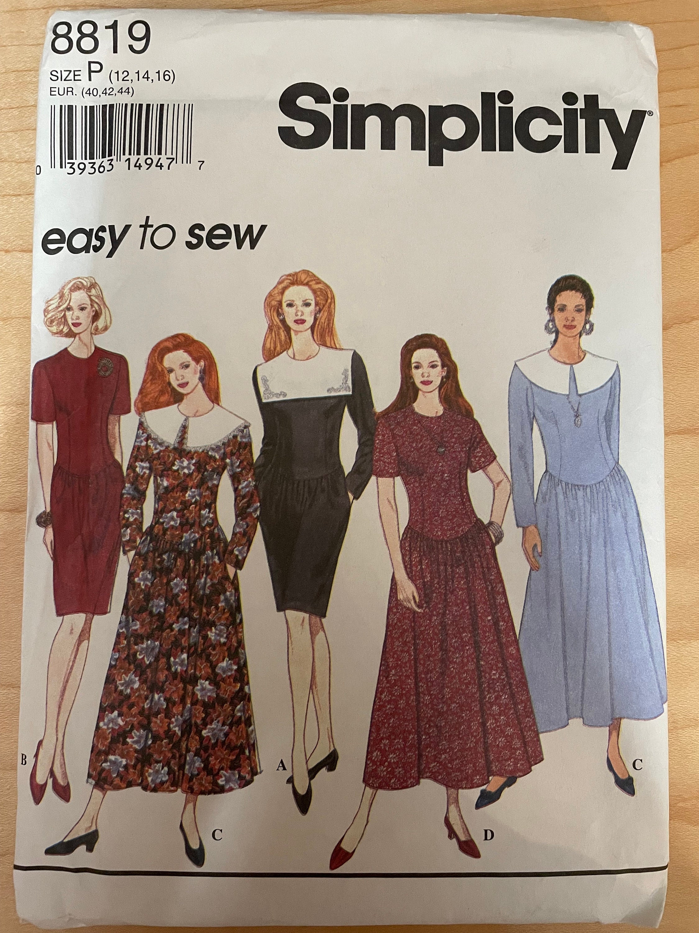 セット販売 Women's Dress Patterns Simplicity 8819 Pattern UNCUT 1990s Vintage Easy Fitted