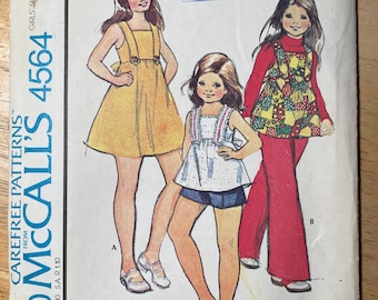 McCalls 4564 Pattern UNCUT 1970s Little Girl's Dress or Top with Back Bow Tie and Pants or Shorts - Size 10