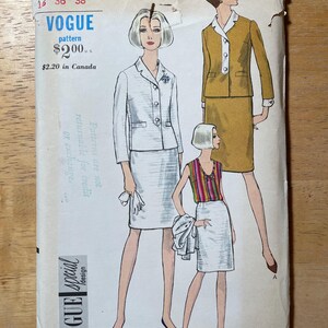 May include: Vintage Vogue Special Design sewing pattern envelope. The envelope features illustrations of women in tailored suits and dresses. The text on the envelope includes "Vogue pattern" and the price.