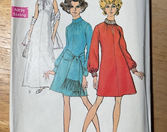 Simplicity 8540 Pattern UNCUT 1960s Above Knee or Maxi Length Dress with Center Seam and Stand Up Collar Day Evening Size 14 Bust 36