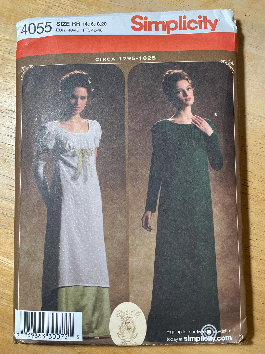 Simplicity 4055 Pattern UNCUT Historical Costume Regency Dress Day or ...