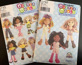 U Pick Simplicity 5742 5745 Pattern UNCUT Vintage 2000s Carla Reiss Dizzie Dolls 14" Fabric Soft Body Doll Clothing Wardrobe Yarn Hair VA