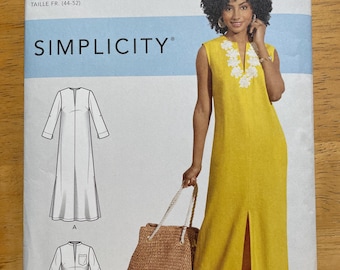 Simplicity S8912 8912 Patrón SIN CORTAR Vestido de noche sin mangas con abertura frontal y manga larga hasta la rodilla Talla 6 8 10 12 14 r 16 18 20 22 24