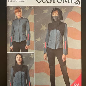 May include: Simplicity Costumes sewing pattern S9249 for fantasy and cosplay outfits. The pattern includes jacket and pants designs. The cover features images of the finished costumes in shades of blue and black, with red accents. Size U.S. 6-14.