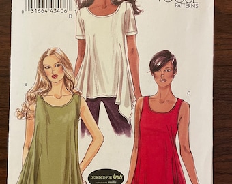 Vogue V8651 8651 Pattern UNCUT Very Easy Scoop Neck Pullover Top Stretch Knit Handkerchief Hem Short Sleeves Sleeveless Size L XL
