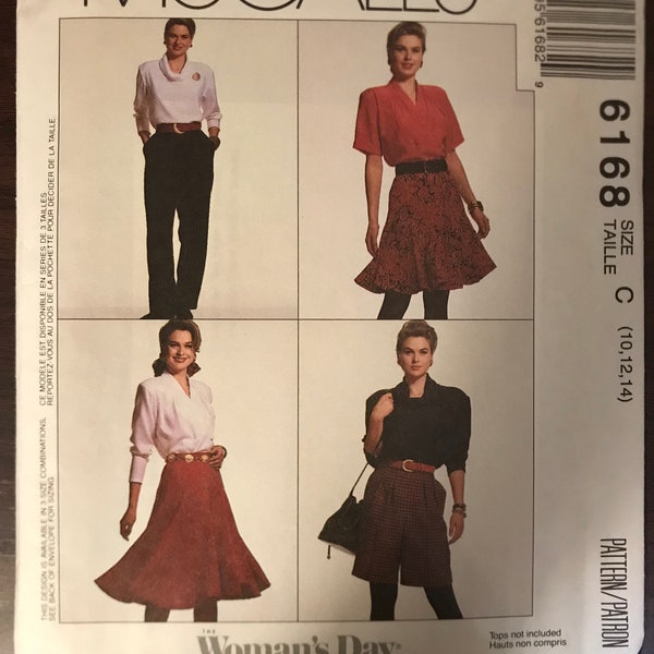McCalls 6168 Pattern UNCUT 1990s Vintage Easy Woman's Day Collection Flared Skirt in Knee Length Pleated Pants or Mid Shorts Size 10 12 14