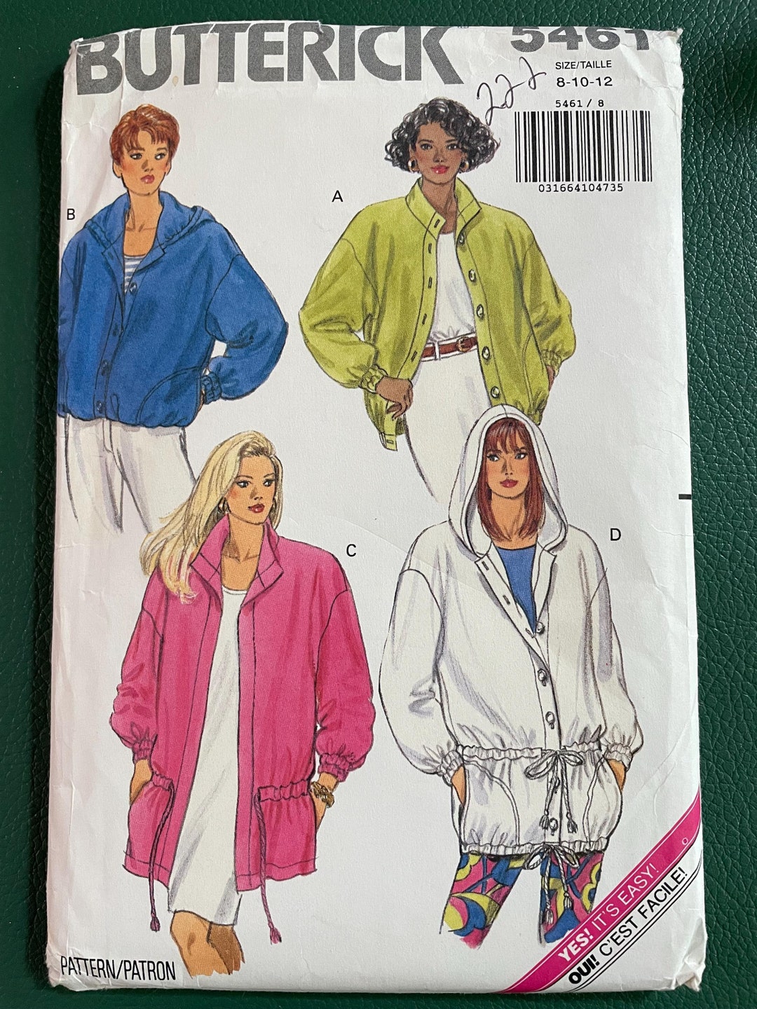Butterick 5461 Pattern UNCUT Very Loose Fitting Jacket With Button ...
