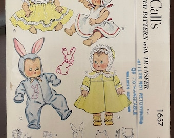 McCalls 1657 Pattern CUT Complete 1950s Vintage Baby Doll Clothes for Tiny Tears Dress Coat Bonnet Booties Bunny Suit Romper Size 11" Tall