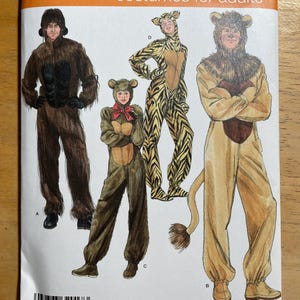 Simplicity 2853 2855 Pattern UNCUT Andrea Schewe Costume Adult or Child Zipper Animal Jumpsuit Ape Gorilla Tiger Lion Size xS S M L xl