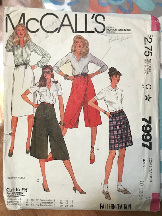 Mccalls 7997 Pattern 1980s Vintage Straight Knee Length