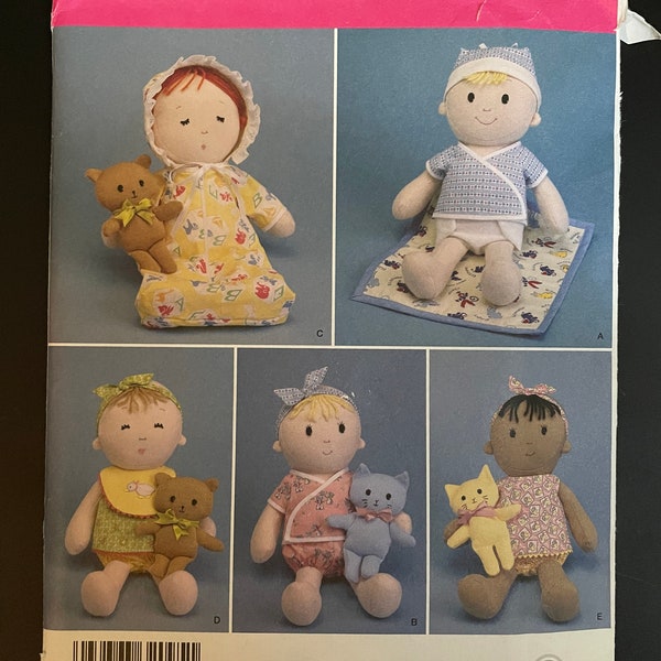 Simplicity 2809 Pattern Elaine Heigl Designs Stuffed Plush Baby Dolls with Teddy Bear or Small Cat - Approx. 15" UNCUT