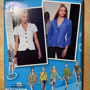 Simplicity 2728 Pattern UNCUT Project Runway Button Front Shaped Hem Jacket Short Three Quarter Length Sleeve Ruffle Size 4-12 CA VA
