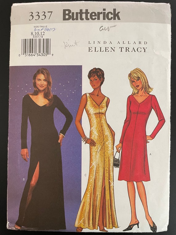 Butterick 3337 Pattern CUT Complete Vintage 2000s Linda Allard Ellen Tracy  Fit Flare Dress Knee Maxi Length V Neckline Sleeveless Size 12 VA - Etsy