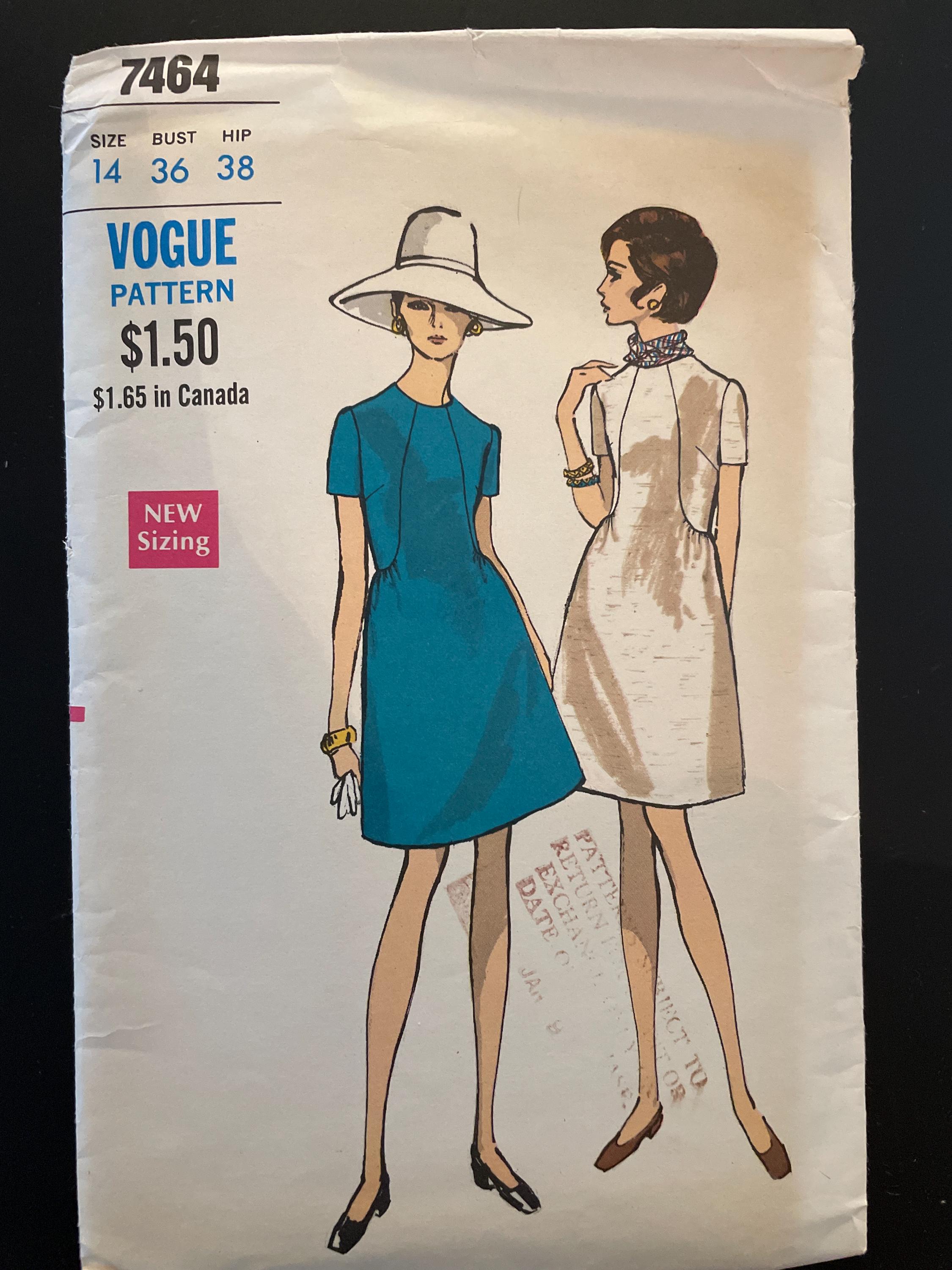 Vogue 7464 Pattern CUT Complete 1960s Vintage Jewel Neck High