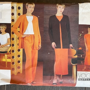 May include: A sewing pattern for a dress and pants set. The pattern is for sizes 6-8-10. The pattern is from Vogue Wardrobe.