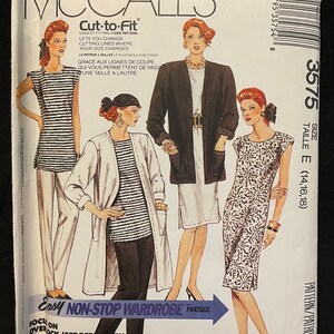 McCalls 3575 Pattern UNCUT 1980s Easy Non-Stop Wardrobe Cap Sleeve Top or Sheath Dress and Open Front Jacket Pockets Pants Size 14 16 18 image 3