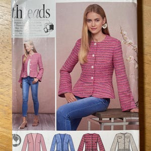 Simplicity 8604 0898 Pattern UNCUT Open Front Buttoned Princess Seams Hip Mid Thigh Long Sleeve Ruffled Cuff Fringe Size 6 8 10 12 14