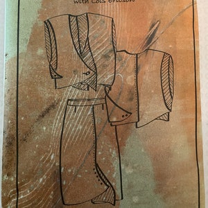 May include: A black and white line drawing of a vest and skirt pattern on a brown and green background. The text "in the Studio with Lois Erickson" and "two" are printed on the page.