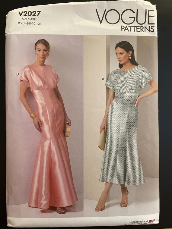 Vogue V2027 2027 Pattern UNCUT Close Fitting Underlined Lined Dress Fit  Flare Mermaid Style Above Ankle Maxi Length Size 4-12 14-22