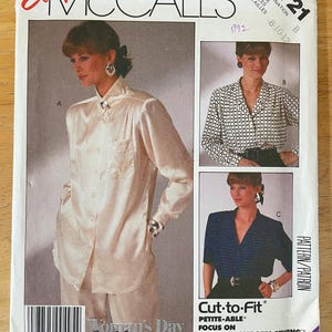 McCalls 2721 Pattern UNCUT 1980s Vintage Easy Loose Button Front Blouse Shirttail Hem Above or Below Hip Length - Size 8 10 12 or 10 12 14